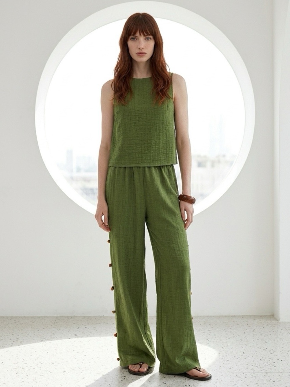 Cutout beaded top and wide leg pants set